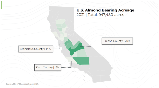 US almond bearing acreage